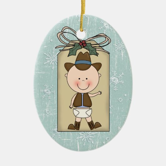Spaß-Baby-Kleinkind-Kindercowboy-Geschenk-Umbau Keramikornament (Vorne)