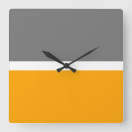 Spaß Banded Grauer, goldgelber Farbblock Quadratische Wanduhr
