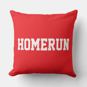 Spaß Baseball HOMERUN Weißer Text Auf Hellrot Kissen
