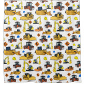 Spaß-Bau-Fahrzeug-Illustrations-Muster Duschvorhang (Vorderseite)