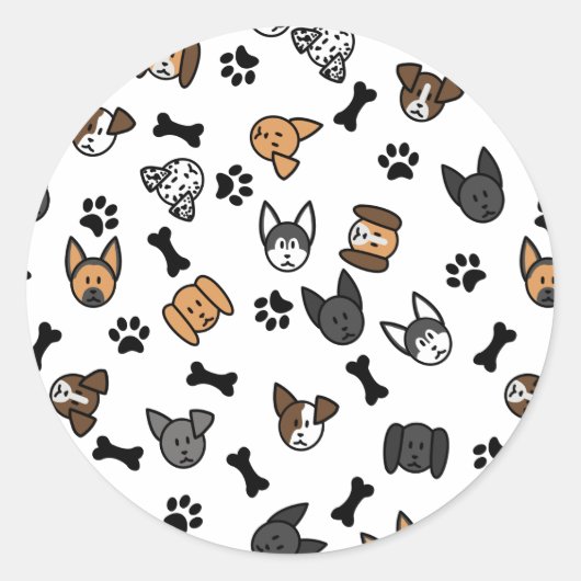 Spaß bei Niedlichen Hunderassen mit Knochen- und P Runder Aufkleber (Vorderseite)