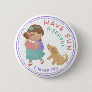Spaß bei Schulmädchen und Welpen Button