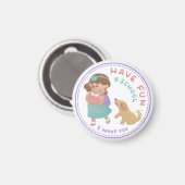 Spaß bei Schulmädchen und Welpen Magnet (Vorderseite/Rückseite)