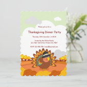 Spaß beim Cartoon eines Pilgrim-Erntedank-Truthahn Einladung (Stehend Vorderseite)