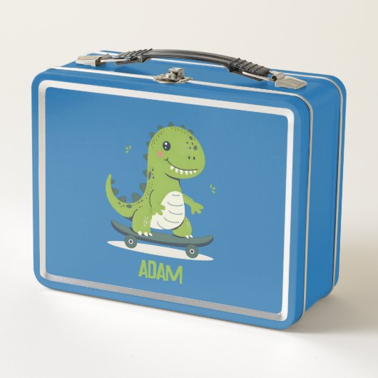 Spaß beim Skateboarden von Dinosauriern mit Kinder Metall Brotdose (Vorderseite)