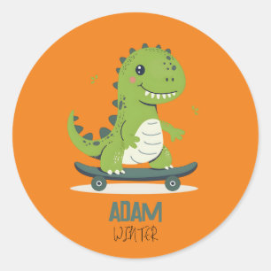 Spaß beim Skateboarden von Dinosauriern mit Kinder Runder Aufkleber