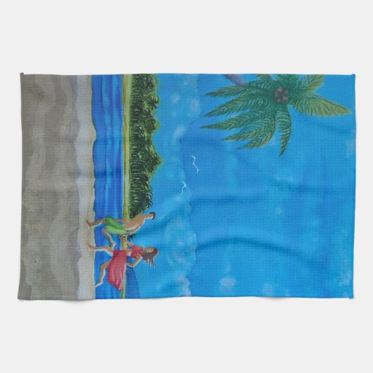 Spaß beim Sonnenlauf Geschirrtuch (Horizontal)