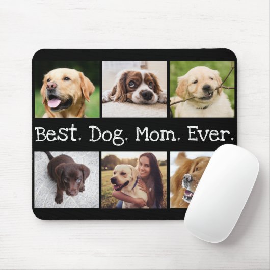Spaß Beste Hunde Mama je 6 Foto Collage Schwarz-we Mousepad (Mit Mouse)