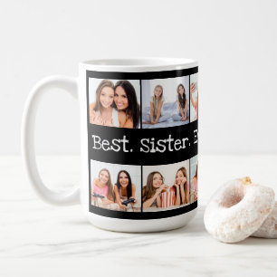Spaß Beste Schwester je Foto Collage Schwarz und Kaffeetasse