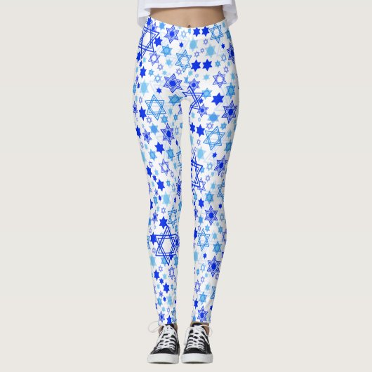 Spaß-blaue Davidssterne Feiertags-gelegentliches Leggings (Vorderseite)