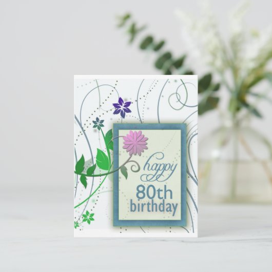 Spaß Blume glücklich 80. Geburtstag Postkarte (Stehend Vorderseite)