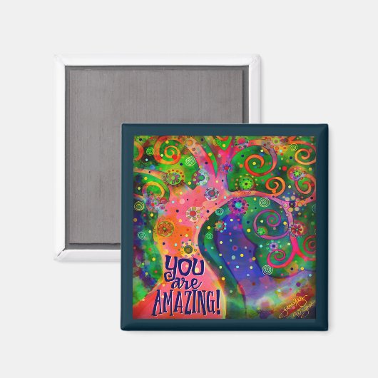 Spaß Blumenbaum Sie sind Phantastisch Inspiration Magnet (Vorderseite/Rückseite)