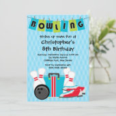 Spaß-Bowlings-Jungen-Geburtstags-Party Einladungen (Stehend Vorderseite)