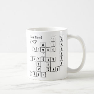 Spaß "Brain Time!" Crossword Puzzle Eyeglasses Art Kaffeetasse
