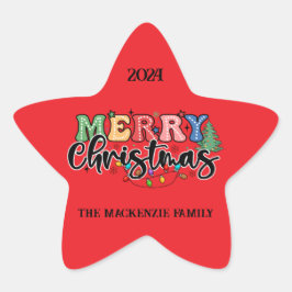 Spaß, bunt frohe Weihnachten Personalisierte Famil Stern-Aufkleber