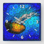 Spaß, bunt, Meeresquallen Foto Kreise Kunst Quadratische Wanduhr (Vorderseite)