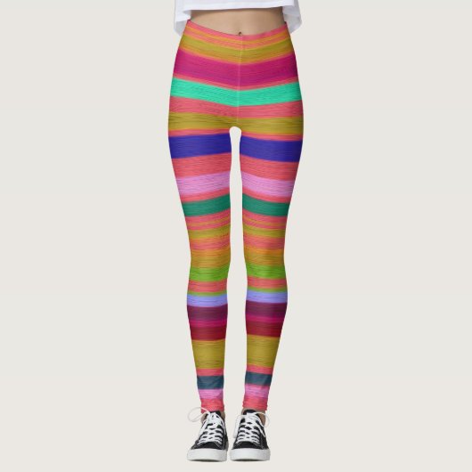 Spaß bunt Regenbogenstreifen Retro Leggings (Vorderseite)
