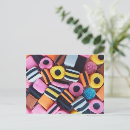 Spaß, bunt, Süßigkeiten Postkarte (Stehend Vorderseite)