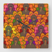 Spaß-bunte Erntedank-Truthähne Quadratische Wanduhr (Vorderseite)