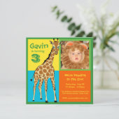 Spaß-bunte kleine Giraffen-Foto-Einladung Einladung (Stehend Vorderseite)