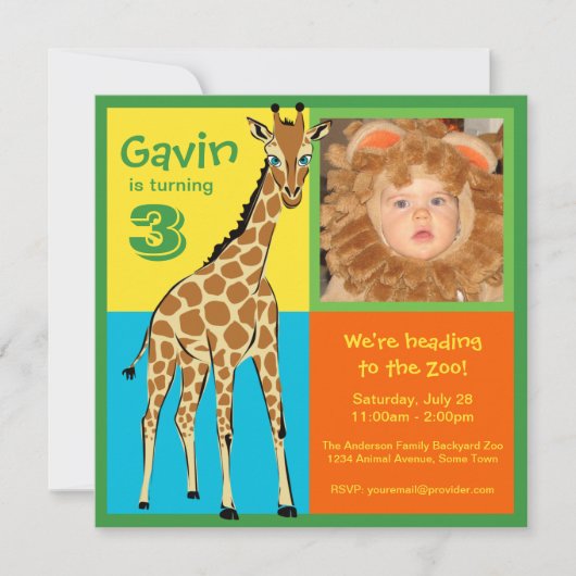 Spaß-bunte kleine Giraffen-Foto-Einladung Einladung (Vorderseite)