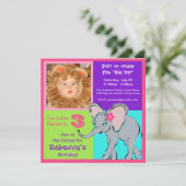 Spaß-bunte kleines Mädchen-Elefant-Foto-Einladung Einladung (Stehend Vorderseite)