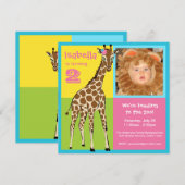 Spaß-bunte kleines Mädchen-Giraffen-Foto-Einladung Einladung (Vorne/Hinten)