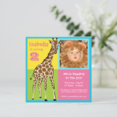 Spaß-bunte kleines Mädchen-Giraffen-Foto-Einladung Einladung (Stehend Vorderseite)