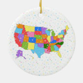 Spaß-bunte Pastellschneeflocken und Karte der USA Keramikornament (Hinten)