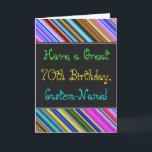 Spaß, bunte, wunderliche 70. Geburtstags-Karte Karte<br><div class="desc">Diese Spaß-, bunten und wunderlichengeburtstag-themenorientierten Grußkarten-Ausrüstungsbeschreibungen ein warmer Geburtstagswunsch wie "haben einen großen 70. Geburtstag, individuellen Namen!" auf der Front. Der Name auf der Front kann besonders angefertigt werden. Die Spitze und die Unterseite der vorderen Eigenschaft vibrierend, mehrfarbige Streifen. Die inneren Eigenschaften eine kundengerechte Geburtstagsmitteilung. Eine Grußkarte so könnte eine...</div>