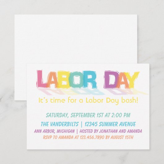 Spaß-bunter Werktag Einladung (Vorne/Hinten)