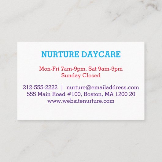 Spaß-buntes Kindertagesstätte Visitenkarte (Rückseite)