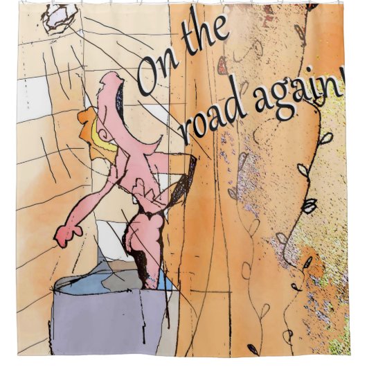 Spaß Cartoon Funny Singen in der Dusche Neuheit Duschvorhang (Vorderseite)