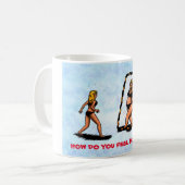 Spaß Cartoon lustige Angst Frau schauend Spiegel Kaffeetasse (Vorderseite Links)