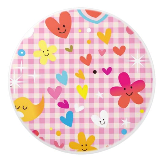 Spaß-Cartoon-Musterrosa Keramikknauf (Vorderseite)