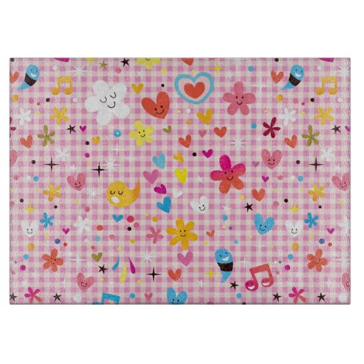 Spaß-Cartoon-Musterrosa Schneidebrett (Vorderseite)