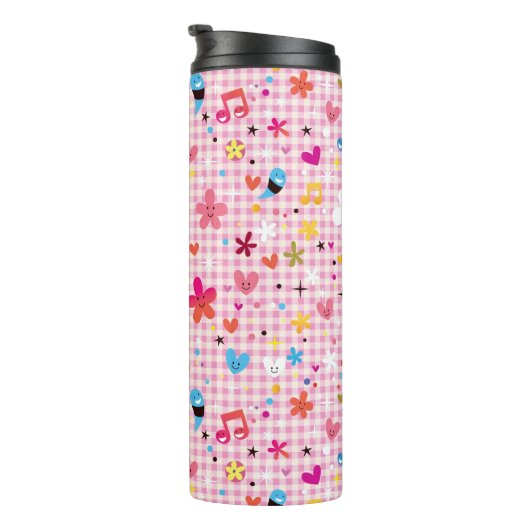 Spaß-Cartoon-Musterrosa Thermosbecher (Nach rechts gedreht)