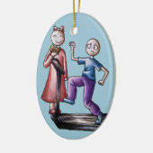 Spaß-Cartoon-Paar-Tretmühle-Junge und Keramikornament (Links)