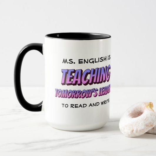 Spaß Cartoon Stil Personalisiert Englisch Lehrer T Tasse (Mit Donut)