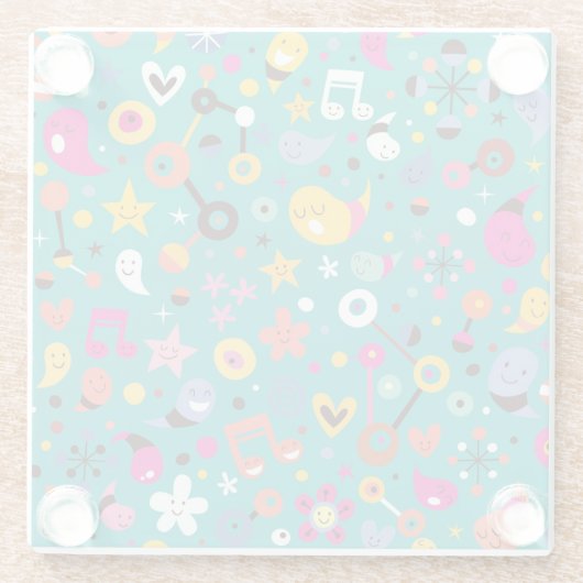 Spaß-Cartoonmuster aquamarin Glasuntersetzer (Rückseite)