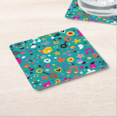Spaß-Cartoonmuster aquamarin Rechteckiger Pappuntersetzer (angewinkelt)