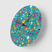 Spaß-Cartoonmuster aquamarin Runde Wanduhr (Winkel)
