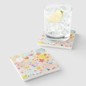 Spaß-Cartoonmuster Steinuntersetzer (Seitenansicht)