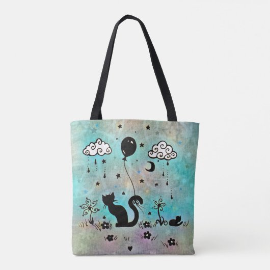 Spaß Cat Doodle Art Katzen Silhouette Tasche (Rückseite)