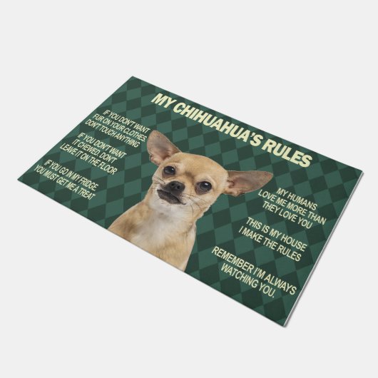 Spaß Cihuahua Dog regiert Mat, Chihuahua Eigentüme Fußmatte (Schrägansicht)