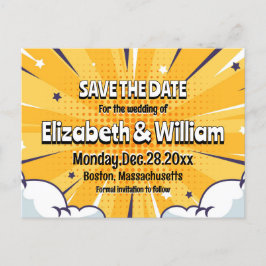 Spaß Comic Stil Save the Date personalisiert Ankündigungspostkarte