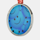 Spaß Cool Happy Blue Faces Ornament Aus Metall (Links)