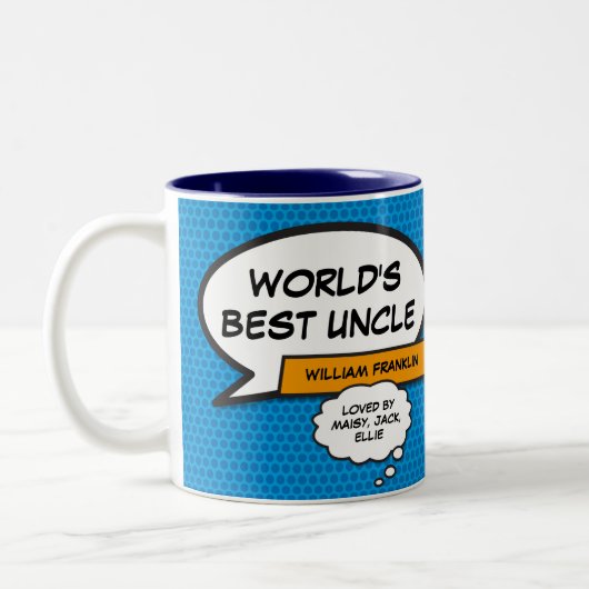 Spaß Cool Onkel Modernes Comic Typografisches Blau Zweifarbige Tasse (Links)