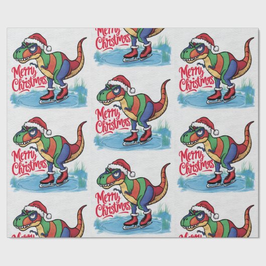 Spaß Cool T-rex Dinosaur Skaten Weihnachten Abstra Geschenkpapier (Flach)