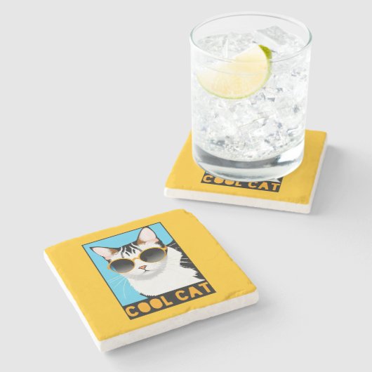 Spaß Coole Katze Steinuntersetzer (Seitenansicht)